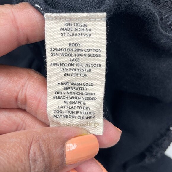 Soft Surroundings Black Lace Trim V-Neck Wool Blend Bell Sleeve Sweater Tunic S - Picture 12 of 13